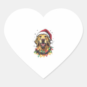 Golden Retriever Funny dog Christmas Santa Hat lig Heart Sticker