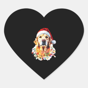 Golden Retriever Funny dog Christmas Santa Hat lig Heart Sticker