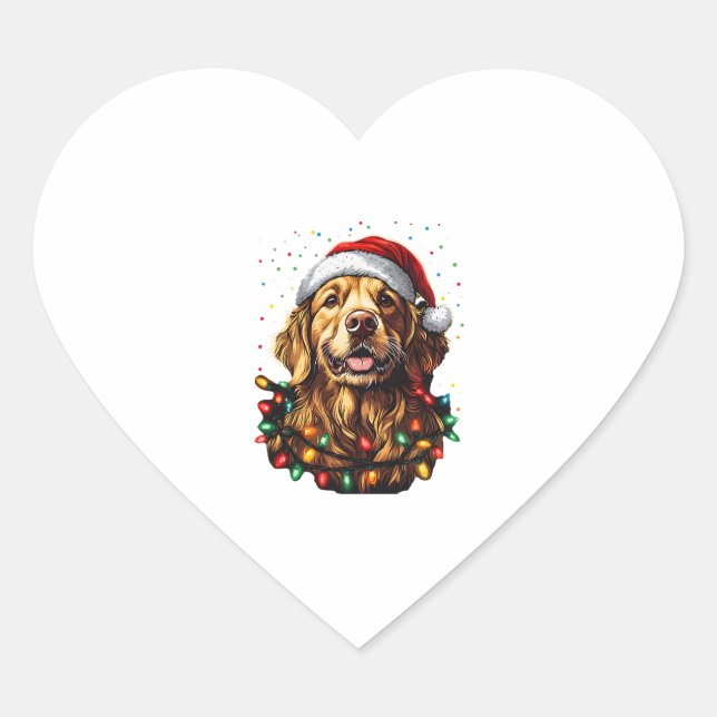 Golden Retriever Funny dog Christmas Santa Hat lig Heart Sticker (Front)