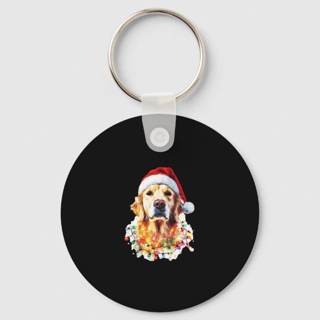 Golden Retriever Funny dog Christmas Santa Hat lig Key Ring (Front)