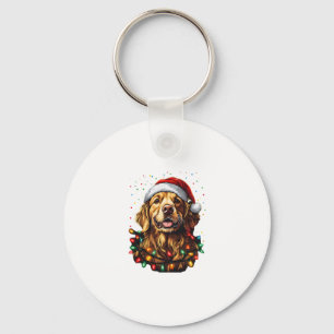 Golden Retriever Funny dog Christmas Santa Hat lig Key Ring