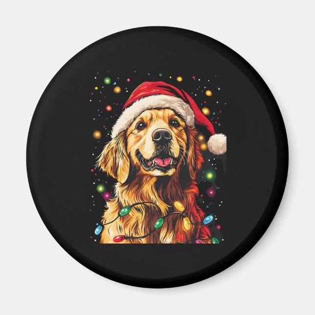 Golden Retriever Funny dog Christmas Santa Hat lig Magnet (Front)
