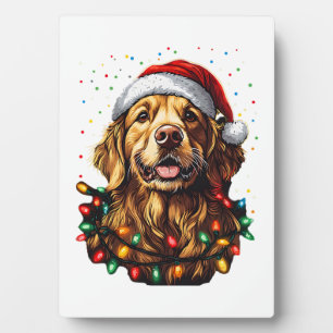 Golden Retriever Funny dog Christmas Santa Hat lig Plaque