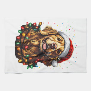 Golden Retriever Funny dog Christmas Santa Hat lig Tea Towel