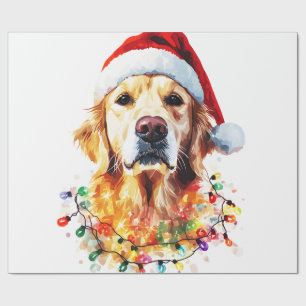 Golden Retriever Funny dog Christmas Santa Hat lig Wrapping Paper