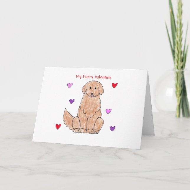 Golden Retriever Furry Valentine Holiday Card (Front)