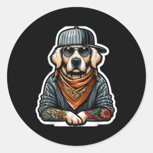 Golden Retriever Gangsta Costume Tattoo Dog Owner  Classic Round Sticker