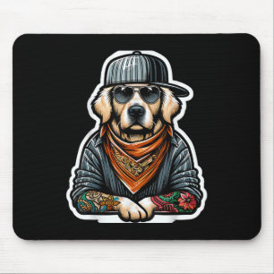 Golden Retriever Gangsta Costume Tattoo Dog Owner Mouse Pad