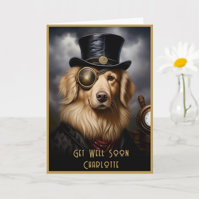 Golden Retriever Get Well Soon Custom Name 138 Card (Small Plant)