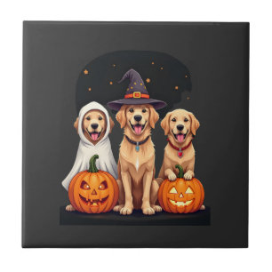 Golden Retriever Ghost Halloween Trick Or Treat Do Ceramic Tile