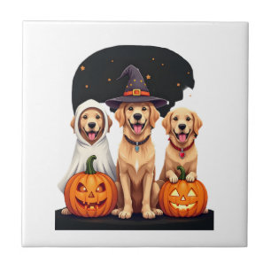 Golden Retriever Ghost Halloween Trick Or Treat Do Ceramic Tile