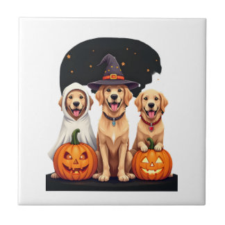 Golden Retriever Ghost Halloween Trick Or Treat Do Ceramic Tile