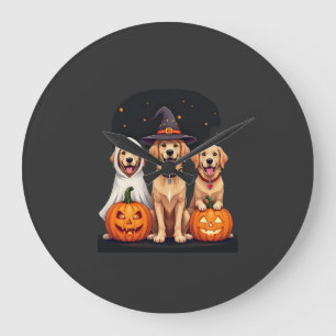 Golden Retriever Ghost Halloween Trick Or Treat Do Large Clock