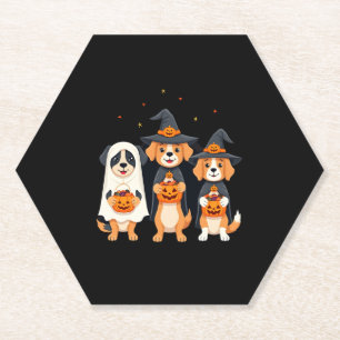 Golden Retriever Ghost Halloween Trick Or Treat Do Paper Coaster