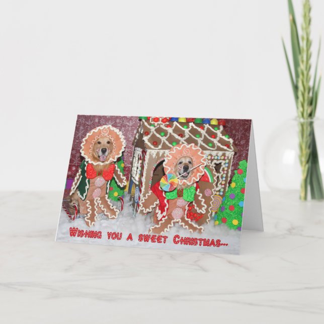 Golden Retriever Gingerbread House Christmas Card (Front)