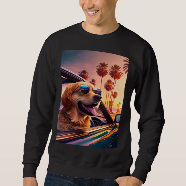 Golden Retriever  Glasses Car  Golden Retriever Sweatshirt (Front)