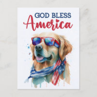 Golden Retriever, God Bless America Postcard