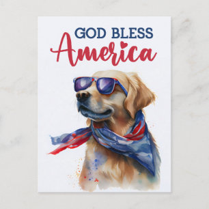 Golden Retriever, God Bless America Postcard