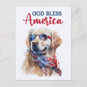 Golden Retriever, God Bless America Postcard