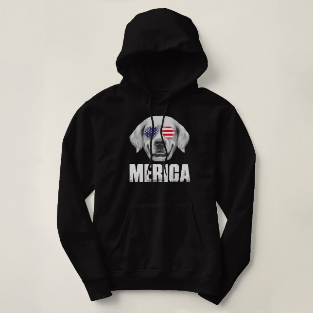 Golden Retriever Goldie Dog USA American Flag US P Hoodie (Design Front)