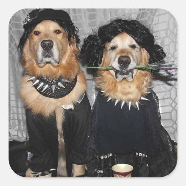 Golden Retriever Goth Style Square Sticker (Front)