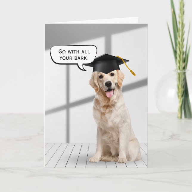 Golden Retriever Graduate On Wood Card (Front)