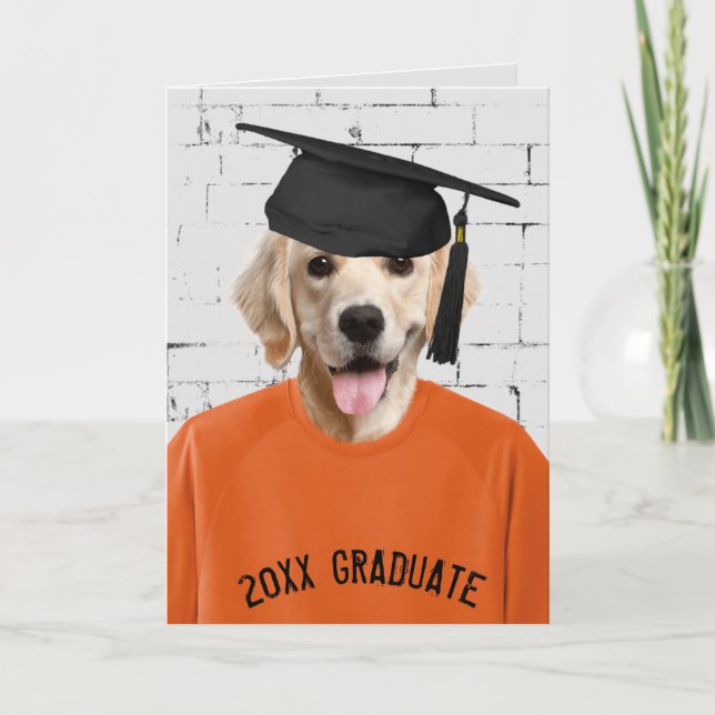 golden retriever graduate with cap card (Front)