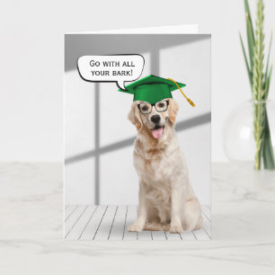 Golden Retriever Graduate With Green Cap Card