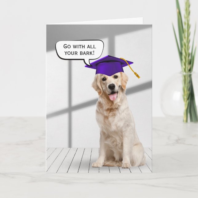 Golden Retriever Graduate With Purple Cap Card (Front)