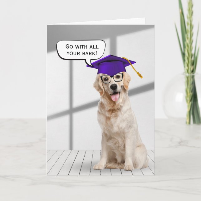 Golden Retriever Graduate With Purple Cap Card (Front)
