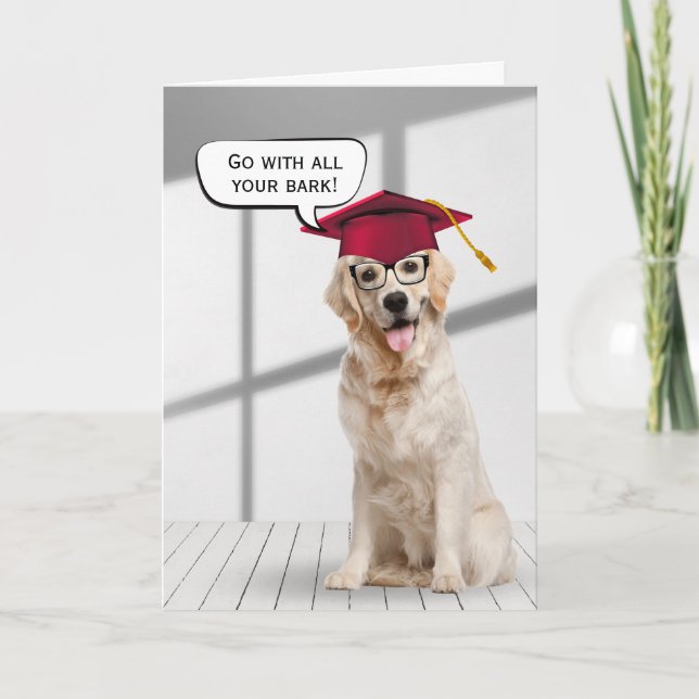Golden Retriever Graduate With Red Cap Card (Front)