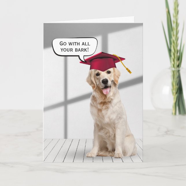 Golden Retriever Graduate With Red Cap Card (Front)