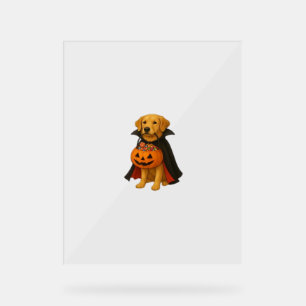 Golden Retriever Halloween Dog with Pumpkin Candy  Acrylic Sign