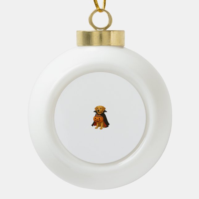 Golden Retriever Halloween Dog with Pumpkin Candy  Ceramic Ball Christmas Ornament (Front)