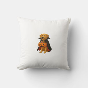 Golden Retriever Halloween Dog with Pumpkin Candy Cushion
