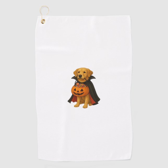 Golden Retriever Halloween Dog with Pumpkin Candy  Golf Towel (Front)