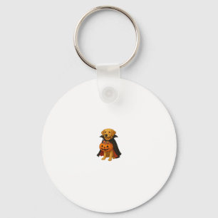 Golden Retriever Halloween Dog with Pumpkin Candy  Key Ring