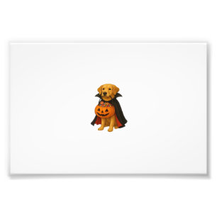 Golden Retriever Halloween Dog with Pumpkin Candy Photo Print
