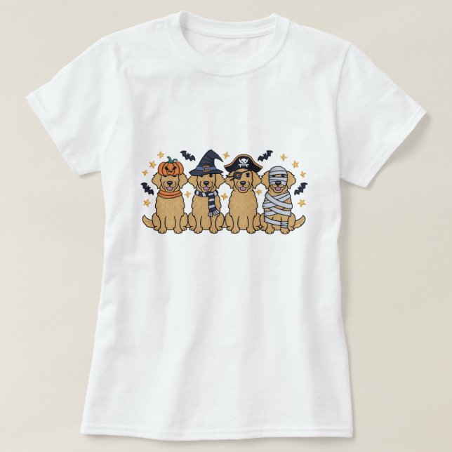  Golden Retriever Halloween Embroidery  Four Cute  T-Shirt (Design Front)