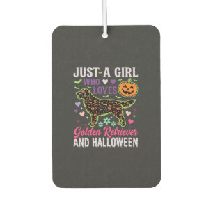 Golden Retriever Halloween Girl Pumpkin Dog Design Car Air Freshener