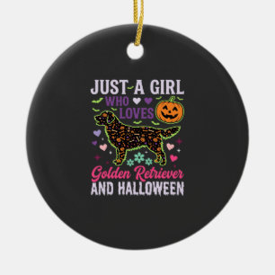 Golden Retriever Halloween Girl Pumpkin Dog Design Ceramic Ornament