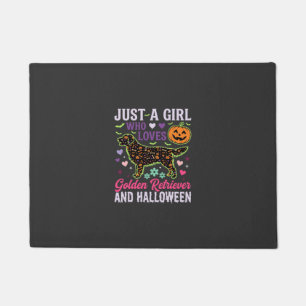 Golden Retriever Halloween Girl Pumpkin Dog Design Doormat