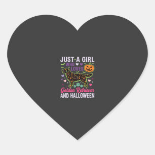 Golden Retriever Halloween Girl Pumpkin Dog Design Heart Sticker