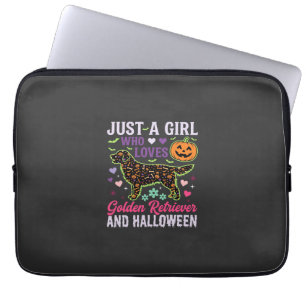 Golden Retriever Halloween Girl Pumpkin Dog Design Laptop Sleeve