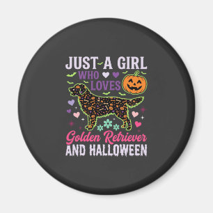 Golden Retriever Halloween Girl Pumpkin Dog Design Magnet
