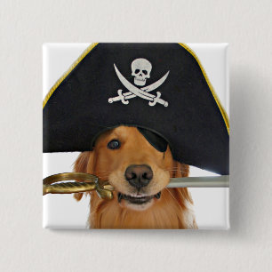 Golden Retriever Halloween Pirate 15 Cm Square Badge