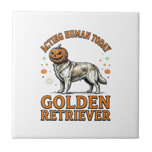 Golden Retriever Halloween Pumpkin Dog Costume Shi Ceramic Tile