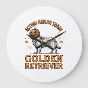 Golden Retriever Halloween Pumpkin Dog Costume Shi Large Clock