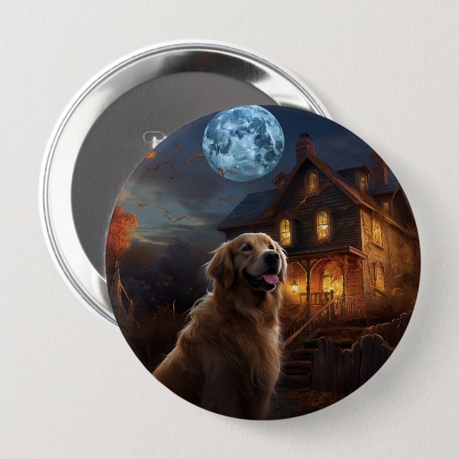 Golden Retriever Halloween Scary 10 Cm Round Badge (Front & Back)