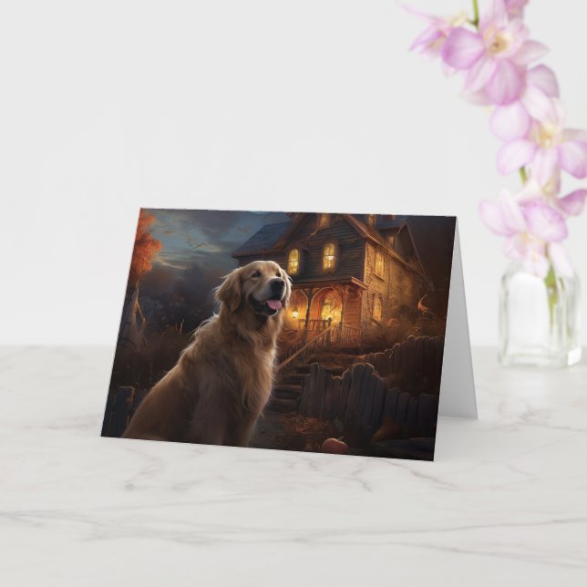 Golden Retriever Halloween Scary Card (Orchid)